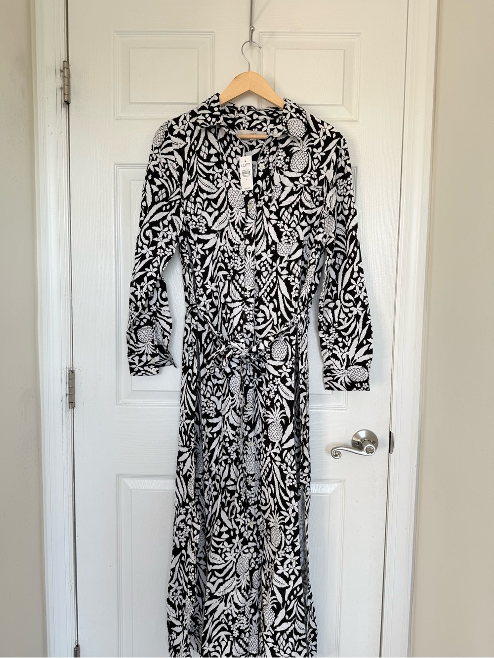 LOFT Black & White Floral Maxi Shirt Dress